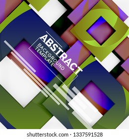 Geometric minimal abstract background with multicolored squares composition, vector