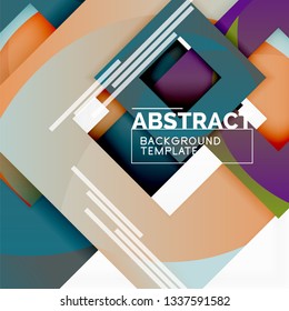 Geometric minimal abstract background with multicolored squares composition, vector