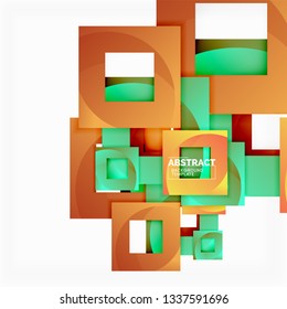 Fondo abstracto geométrico mínimo con composición de cuadrados multicolores, vector