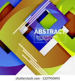 Fondo abstracto geométrico mínimo con composición de cuadrados multicolores, vector