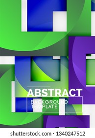 Fondo abstracto geométrico mínimo con composición de cuadrados multicolores, vector