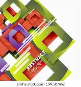 Fondo abstracto geométrico mínimo con composición de cuadrados multicolores, vector