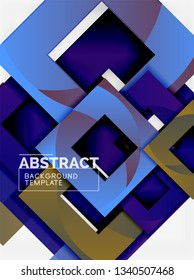 Fondo abstracto geométrico mínimo con composición de cuadrados multicolores, vector