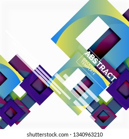 Fondo abstracto geométrico mínimo con composición de cuadrados multicolores, vector
