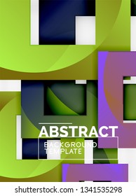 Fondo abstracto geométrico mínimo con composición de cuadrados multicolores, vector