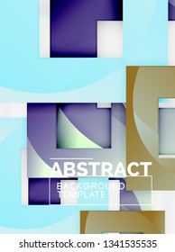 Fondo abstracto geométrico mínimo con composición de cuadrados multicolores, vector
