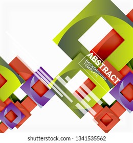 Fondo abstracto geométrico mínimo con composición de cuadrados multicolores, vector