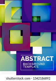 Fondo abstracto geométrico mínimo con composición de cuadrados multicolores, vector