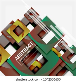 Geometric minimal abstract background with multicolored squares composition, vector