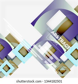 Fondo abstracto geométrico mínimo con composición de cuadrados multicolores, vector
