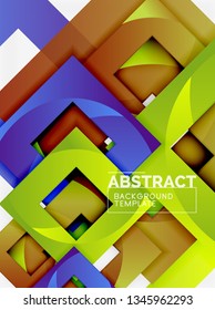 Fondo abstracto geométrico mínimo con composición de cuadrados multicolores, vector