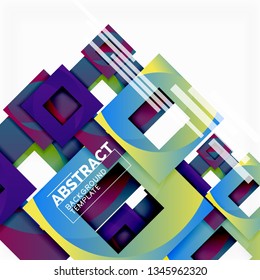 Geometric minimal abstract background with multicolored squares composition, vector