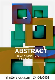 Fondo abstracto geométrico mínimo con composición de cuadrados multicolores, vector