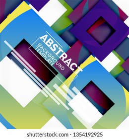 Fondo abstracto geométrico mínimo con composición de cuadrados multicolores, vector