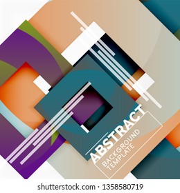 Geometric minimal abstract background with multicolored squares composition, vector