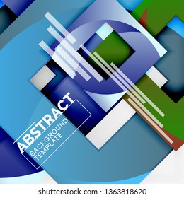 Geometric minimal abstract background with multicolored squares composition, vector