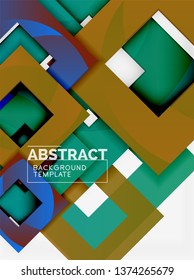 Fondo abstracto geométrico mínimo con composición de cuadrados multicolores, vector