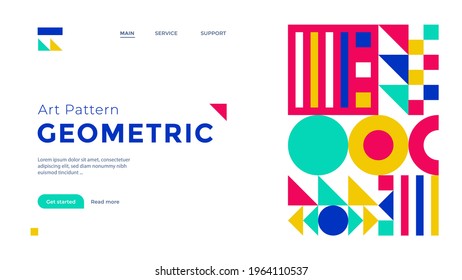 Geometric minimal artwork landing page with simple shape. Abstract vector composition in bauhaus style for web banner.