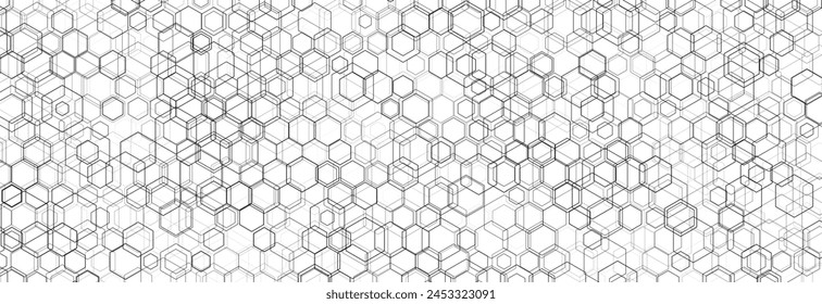 Geometric minimal background with abstract linear hexagons grid. Vector grey polygonal design