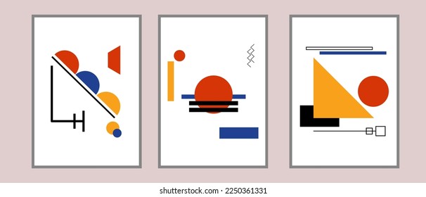 Conjunto de fondo mínimo geométrico. Cifras primitivas simples, afiches modernos suprematismo estilo bauhaus. Conjunto de ilustraciones creativas minimalistas para la decoración de paredes, postales o diseño de portafolios.