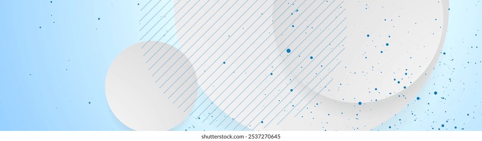 Fondo geométrico mínimo con círculos de papel blanco y puntos azules. Diseño de Anuncio de Vector