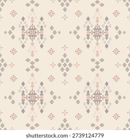 Geometric minimal boho pattern seamless with symmetrical abstract tile design, ethnic motifs on beige background.desing for fabric pattern, decorative style, home decor pattern.
