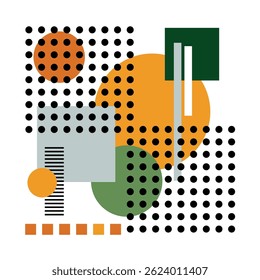 Geometric minimal design for flyer poster brochure cover background wallpaper. Conceptual background in yellow, green and orange colors. Abstract composition of colorful figures of various shapes.
