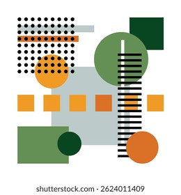 Geometric minimal design for flyer poster brochure cover background wallpaper. Conceptual background in yellow, green and orange colors. Abstract composition of colorful figures of various shapes.