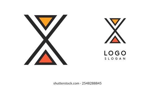Geometric minimal letter X. Hourglass icon. Sleek tech logo for innovative branding, real estate, archetecture studio, digital finance, kid toys logo, creative brand. Vector illustration