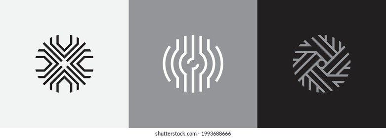 Geometric minimal logotype set. Creative linear shapes design.