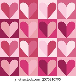 Geometric minimal pattern with abstract heart shapes, pink palette