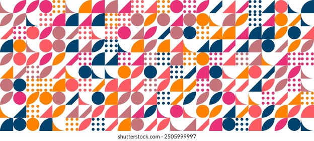 Geometric minimal pattern mosaic. Simple colorful circle shapes, modern bauhaus banner vector design