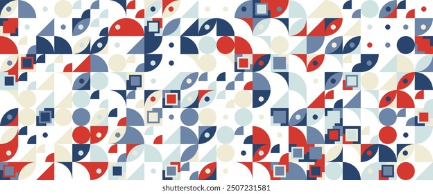 Geometric minimal pattern mosaic. Simple colorful circle shapes, modern bauhaus banner vector design