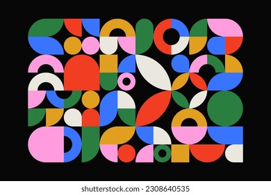 Geometric minimal pattern. Simple circle shape modern background bauhaus style, abstract swiss banner design. Vector art