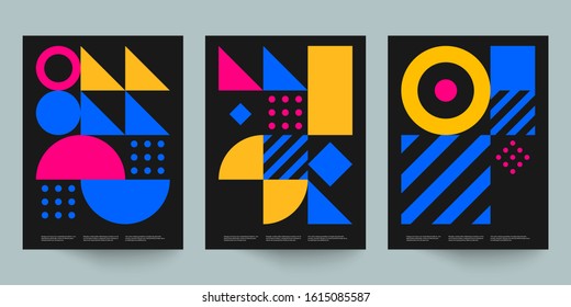 geometric minimal poster, cover for booklet, brochure, vector color template, black and yellow swiss pattern