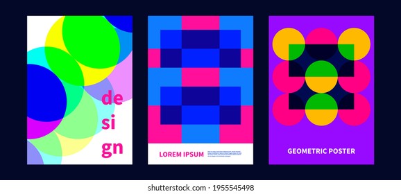 Afiche geométrico mínimo. Conjunto de fondos abstractos, cubiertas con formas geométricas.