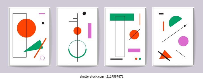 Geometric minimal posters. Simple primitive figures, modern background set suprematism bauhaus style. Vector illustration