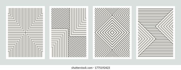 Geometric minimal prints set, mid century modern art, black white geometric stripes