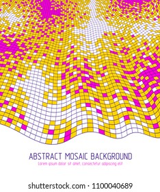 Geometric minimal vector art, beautiful dimensional illustration of mosaic tiles, modern trendy template with copy space for title and text. Usable for brochure, magazine, ad, banner, poster.