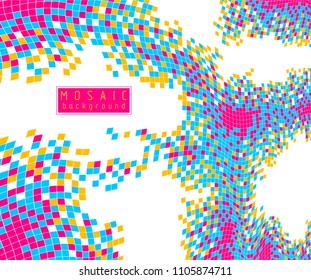 Geometric minimal vector art, beautiful dimensional illustration of mosaic tiles, modern trendy template with copy space for title and text. Usable for brochure, magazine, ad, banner, poster.