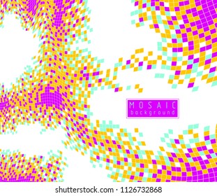 Geometric minimal vector art, beautiful dimensional illustration of mosaic tiles, modern trendy template with copy space for title and text. Usable for brochure, magazine, ad, banner, poster.