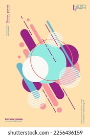 Geometric minimalism of circles. Vector illustration of straight lines and circles in different colors. Sketch for creativity.