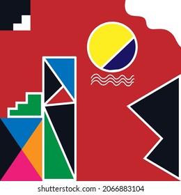 Afiche de arte geométrico minimalista con formas e imágenes simples. Resumen de diseño de patrones vectoriales. Ilustración vectorial.