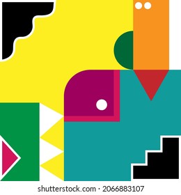Afiche de arte geométrico minimalista con formas e imágenes simples. Resumen de diseño de patrones vectoriales. Ilustración vectorial.