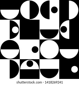 Geometric minimalist artwork with simple shape and figure, in  white and black. Abstract vector pattern design for art, textile, banners, social media, branding package, fabric print, wallpaper.