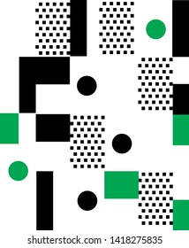 
Geometric minimalist artwork with simple shape and figure, in  white, green and black. Abstract vector pattern for art, textile, banners, social media, branding package, fabric print, wallpaper.