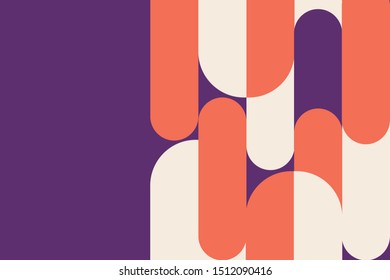 Geometric minimalist artwork with simple shape in purple, orange and cream colors. Background and patters ready to use in banners, social media posts, branding package, fabric, wallpaper and flyer.