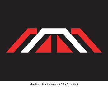 Geometric Minimalist Bridge Architecture Shape in Red White and Black Background