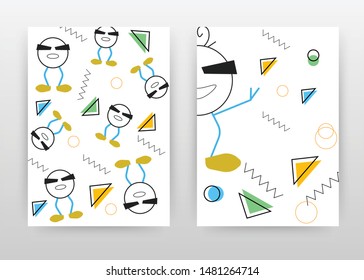 Geometric minimalist cartoon person with zig zag, triangle design for annual report, brochure, flyer, poster. background vector illustration for flyer, leaflet, poster. Abstract A4 brochure template.