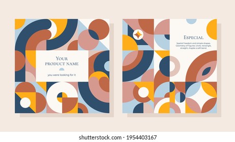 Geometric, minimalist design for poster, postcard from simple shapes. Vector design template for product with abstract background.